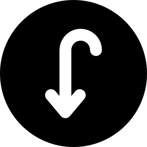 flecha curva apuntando hacia abajo dentro de un círculo icono gratis