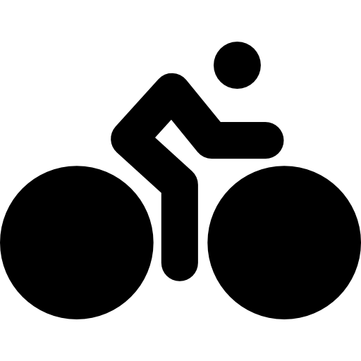 Велосипед с большими колесами и велосипедист бесплатно иконка