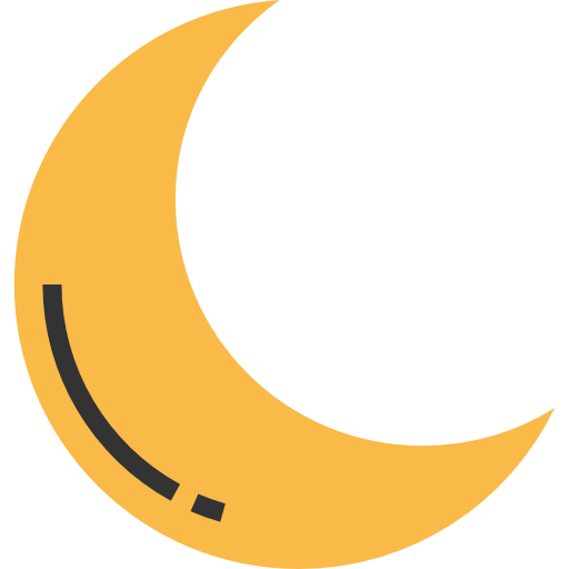 Flat style nighttime half moon icon. Lunar night. Crescent logo symbol.  Vector illustration image. Isolated on white background. Stock Vector