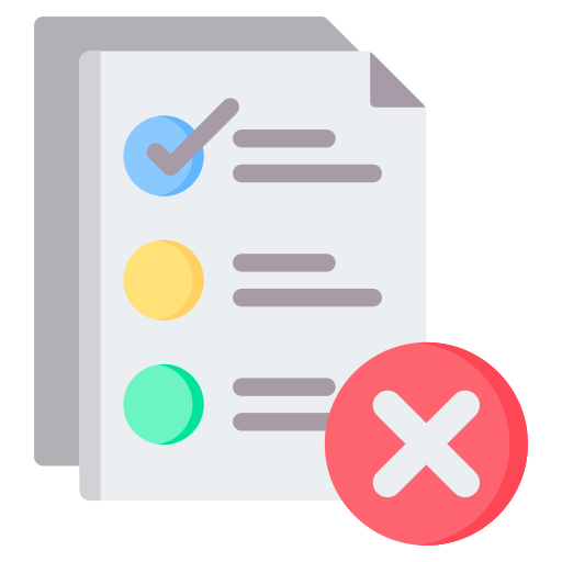 Icon of 3-item checklist with one check and a larger X in a red circle