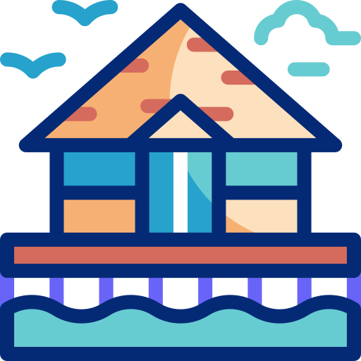 bungalow sobre el agua icono gratis