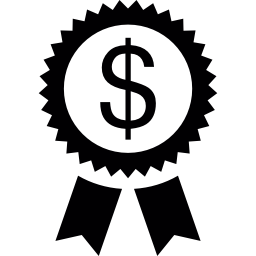 dollarsymbol auf einem kreisförmigen wimpel mit band kostenlos Icon