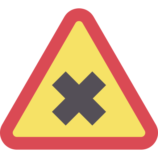 Rounded yellow triangle with red border and black X inside