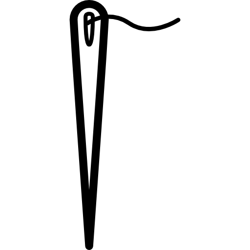 Needle outline in vertical with a short thread in the hole icon