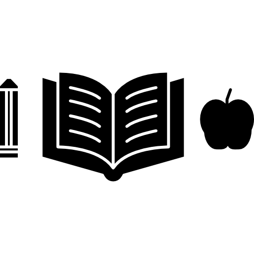 stylo avec un livre ouvert et une silhouette de pomme Icône gratuit