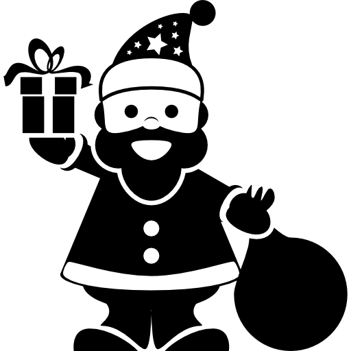 santa claus de pie con una bolsa de regalos en una mano y una campana en la otra. icono gratis