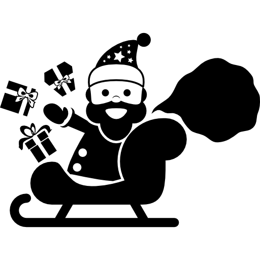 santa claus sentado en su trineo con regalos en sus manos icono gratis