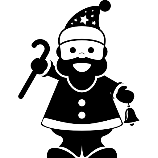 santa claus de pie con un bastón en una mano y una pequeña campana en la otra. icono gratis