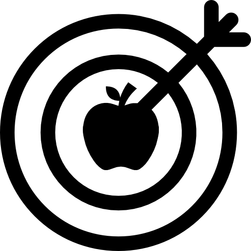 dardo en el centro del objetivo en una manzana icono gratis