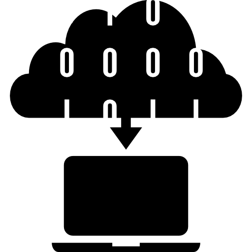 laptop conectada y descargando desde la nube icono gratis
