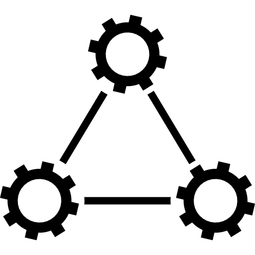 tres ruedas dentadas unidas por líneas en forma triangular icono gratis