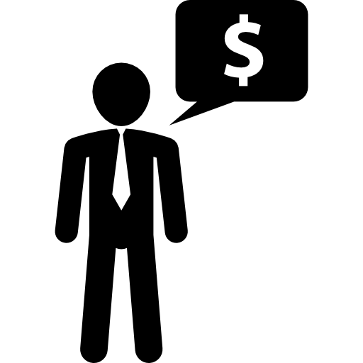 hombre de negocios hablando de dinero icono gratis