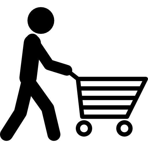 Man pushing a shopping cart free icon