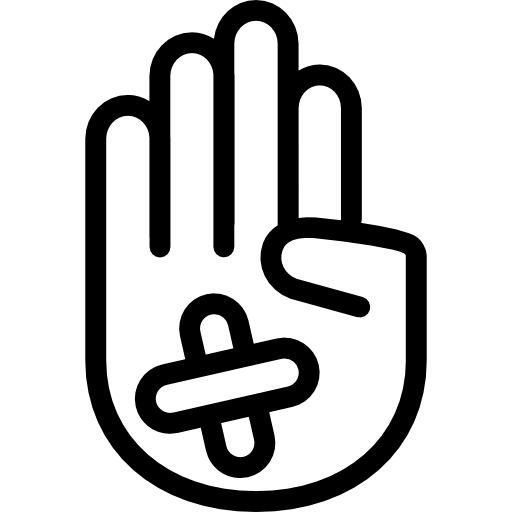 Hand showing palm outline with band aid Free medical icons