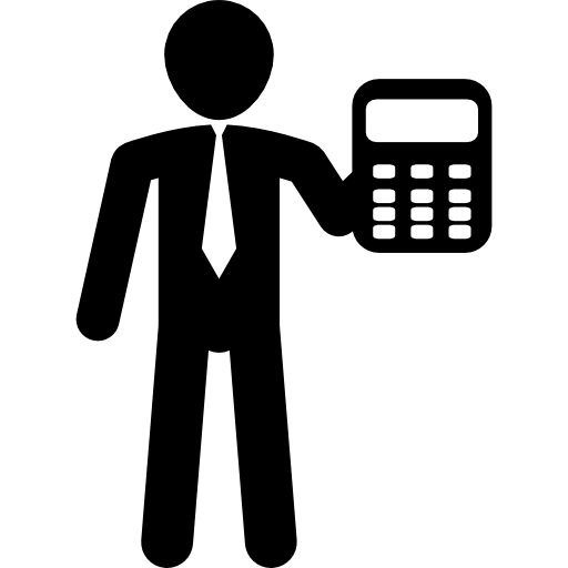 Бизнесмен показывает калькулятор  бесплатно иконка