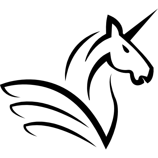 Unicorn horse head with a horn and wings free icon