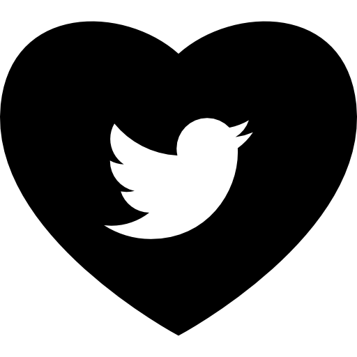 coeur avec le logo des médias sociaux de twitter Icône gratuit