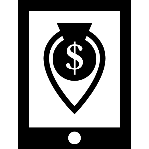 símbolo de ubicación de dinero en la pantalla del teléfono móvil icono gratis