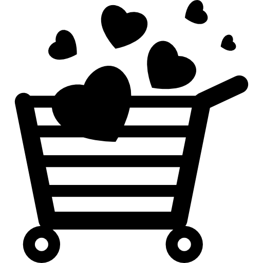 carro de compras adicto a las compras con corazones icono gratis