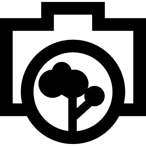 esquema de cámara de fotos con objetivo de árbol icono gratis