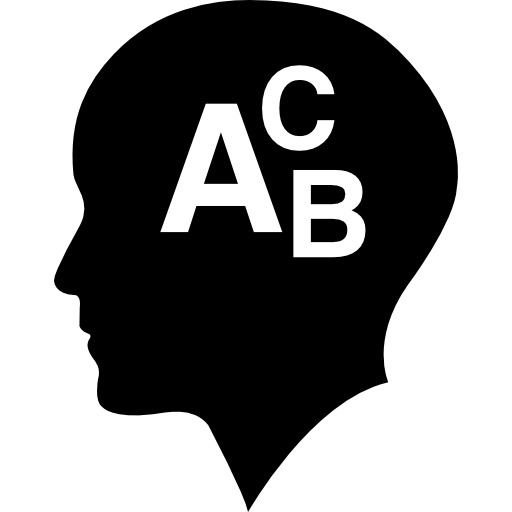 cabeza calva con letras del alfabeto abc icono gratis