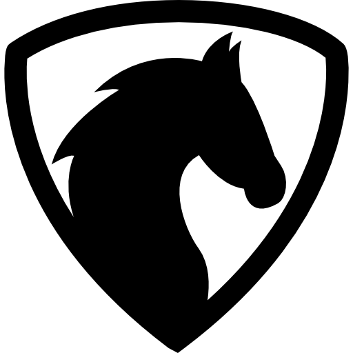 Black horse head in a shield free icon