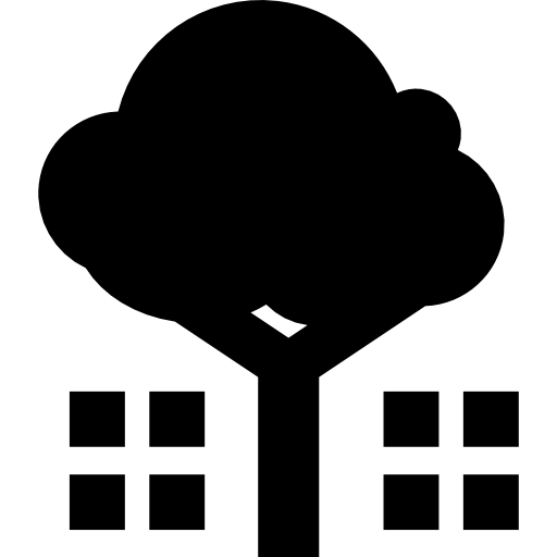 Árbol con dos ventanas de la casa a ambos lados. icono gratis