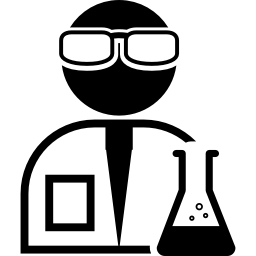 científico con gafas de laboratorio y matraz con químico icono gratis