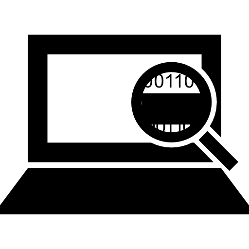 símbolo de interfaz de código de computadora de una lupa en código binario de una computadora portátil icono gratis