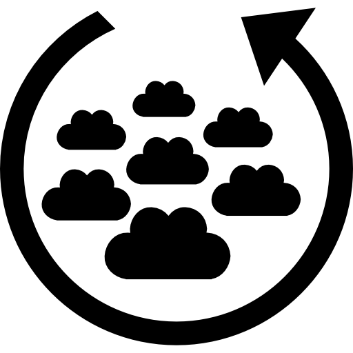 grupo de nubes con una flecha circular alrededor icono gratis