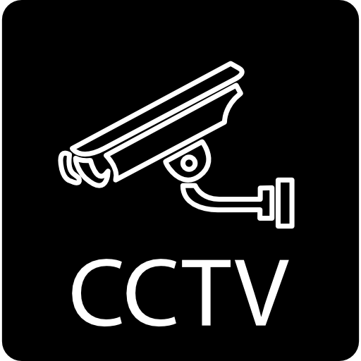 cámara de video de vigilancia y letras cctv en un cuadrado. icono gratis