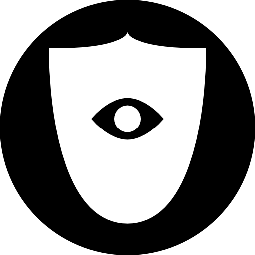 símbolo de vigilancia de un ojo en un escudo en un círculo icono gratis