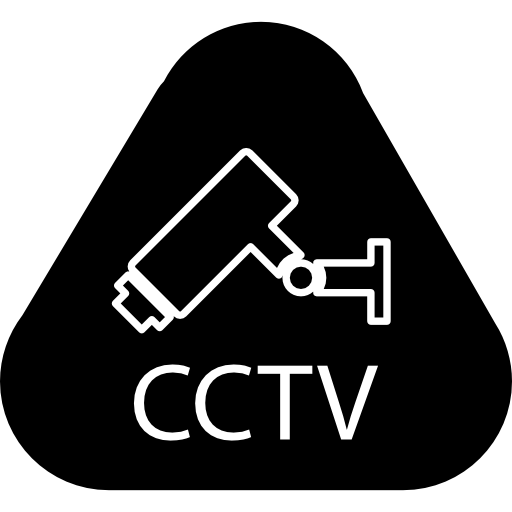 cámara de video de vigilancia con letras cctv dentro de un triángulo redondeado icono gratis