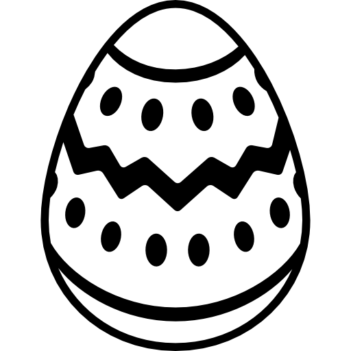 Easter egg of white chocolate with dark lines and dots decoration