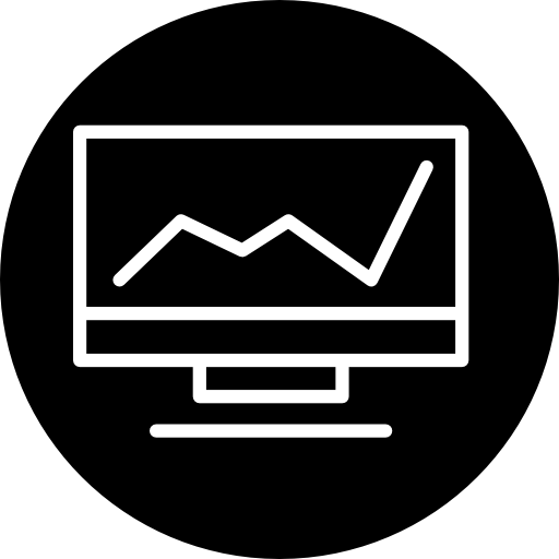 gráfico de líneas en un contorno de pantalla de monitor en un círculo icono gratis