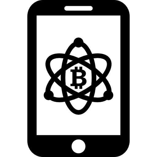 bitcoin en símbolo de ciencia en la pantalla del teléfono móvil icono gratis