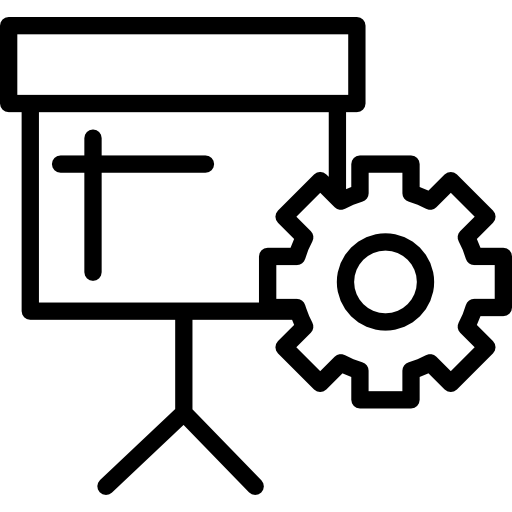 presentación empresarial con soporte y rueda dentada icono gratis