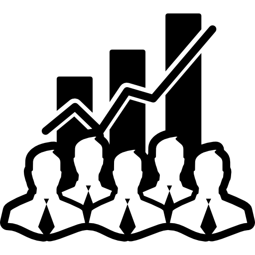 Stock data analytics interface symbol with businessmen and bars garphic  background - Free interface icons