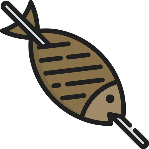Free Icons - Fishing Rod And Fish Icon In Brown And Black Color.