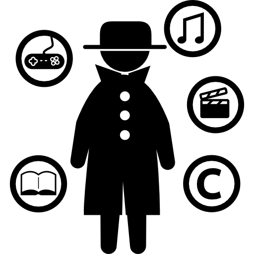 Criminal surrounded by stolen objects in circles free icon