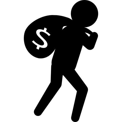 criminoso carregando uma bolsa de dinheiro nas costas grátis ícone