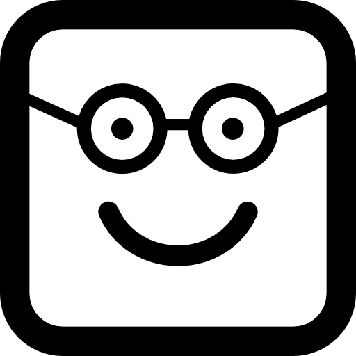 nerd feliz cara sonriente en cara cuadrada redondeada icono gratis