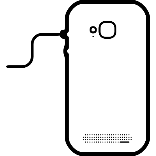 parte trasera del teléfono con cable y cámara fotográfica icono gratis