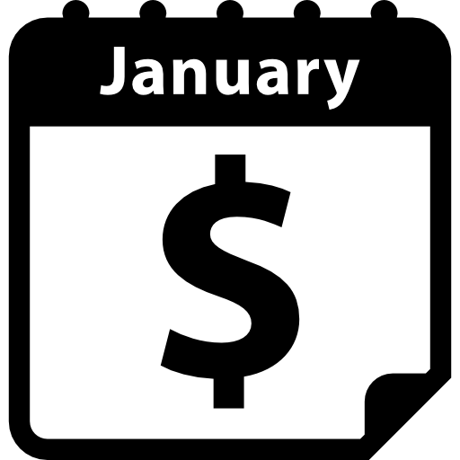 página de calendario de enero en el día de pago con signo de dólar icono gratis