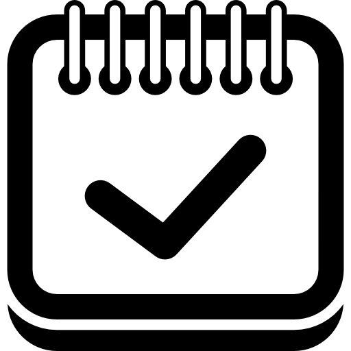 signo de verificación en símbolo de interfaz de página de calendario con borde superior de resorte en contorno de rectángulo redondeado icono gratis