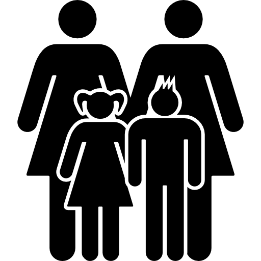 grupo familiar com duas mães e filhos grátis ícone