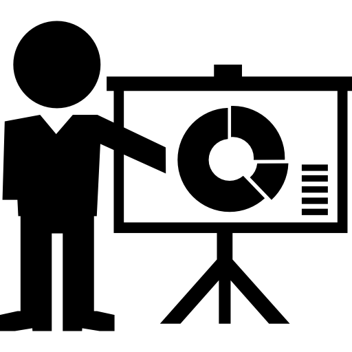 instructeur donnant une conférence avec graphique circulaire à l'écran Icône gratuit