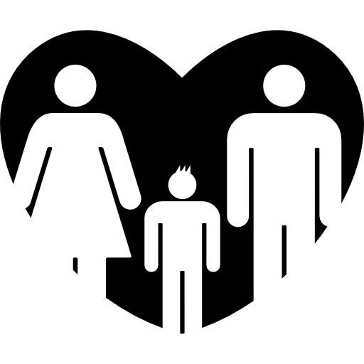 padre y madre con su hijo en un símbolo de corazón de amor familiar icono gratis