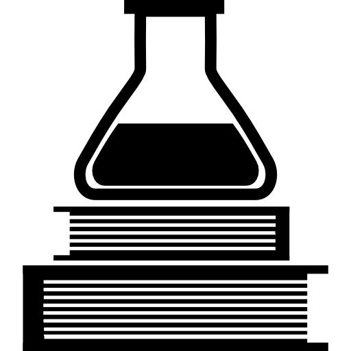 libros de química educativa y un matraz encima icono gratis