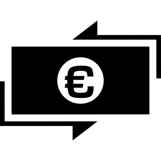 billete de euro con flechas alrededor icono gratis